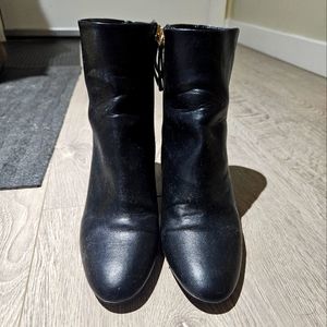Zara Black Ankle Boots/ Booties With Gold Heel Accent